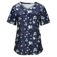 Odeerbi Ženske vrhove Dressy casual bluza Trendy kausel V-izrez tisak kratkih rukava majica mornarica