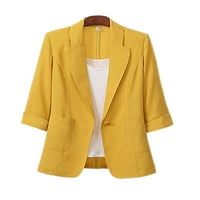 Sanviglor žene poslovne jakne rukave blistavo odijelo za izrez Elegantne bluže kardigan jakna žuta l