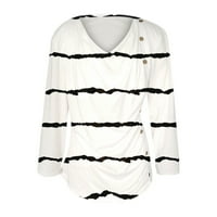 Ženske košulje Stripes printuje pulover okruglog vrata s ukrasnim velikim gumbom dugih rukava za proljetne