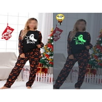 Nizine žene Djeca Djeca Porodica Porodica Pajamas Set Crew Neck Halloween PJ setovi Ghost Print Spavaće odjeće Comfy noćna odjeća Stil s dugim rukavima - A Mom-XL