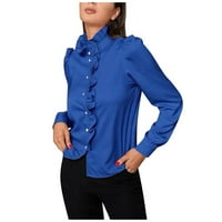 Kali_store majice s dugim rukavima za žene Ženske casual gumb dolje majice V izrez šifon dugi kratki