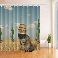 Creative Art Decor Decor Mačka u pustinji sa kaktusom poliesterske tkanine Kupatilo za tuširanje