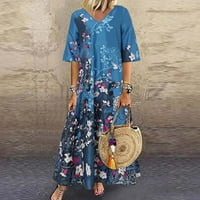 Haljine za ženu za žene čišćenje modnih žena Ljeto casual v-izrez Friral print rukave labave haljine