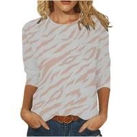 Vremenska ženska modna moda tiskana srednjih rukava okrugli vrat Ležerne prilike majica, bež, xxl