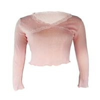 Čipka Frill Fairy majica za žene dugih rukava Vintage print gornji dio Crewneck Estetic Slim bluza Tee