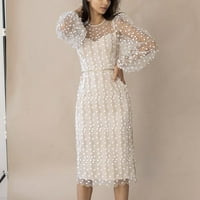 Aueoeo Maxi haljina za žene Fall Wedding Guest haljine Ženska modna modna V-izrez vezena mreža s dugim