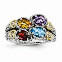 Sterling srebrna i 14K četveronobodni prsten i dijamantski majčin prsten - veličine 9