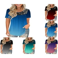 JASTVH Ženske gradijentne boje kratkih rukava čipka za majicu Majica labava bluza tunika