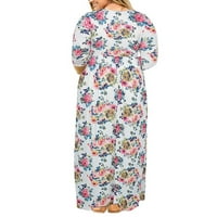 Hueook haljine za žene plus veličine V-izrez Print Šareni kratki rukav majica haljina modna casual duga