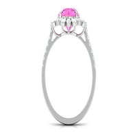 Cvjetni prsten Pink Sapphire sa moissine - koktel prsten, srebrna srebra, SAD 10,00