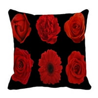 Prirodni crveni cvjetovi Peony Roses Gerbera Crni jastuk jastuk Jastuk Jastuk za zaštitu dvije strane