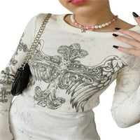 Sunitorske žene Vintage grafički tisak dugih rukava Grunge Bairycore vrhovi estetske osnovne tanke majice