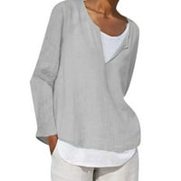 Binmer majice s dugim rukavima za žene plus veličine dugih rukava ženska puna gumba V-izrez casual labava