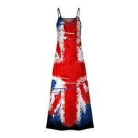 Drindf Maxi haljina za žene Trendy Dan nezavisnosti Tunika Halter haljina Flowy American Flag Print