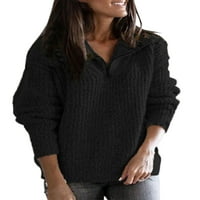 Žene Jumper vrhovi V izrez pulover zimski džemper pleteni pleteni džemperi Loungewear crna 3xl