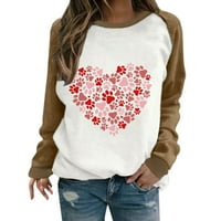 Žene Vole srce Grafički duks Sretan valentinovo pulover vrhove dugih rukava Crewneck majice Brown XL