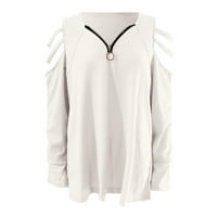 Žene V-izrez ovratnik Zipper Boja dugih rukava Ležerna bluza FINS bijeli XL