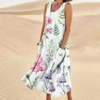 Ženske ljetne maxi haljine casual boemske cvjetne ploče plaže Dužina bez rukava sa džepovima