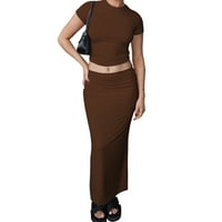 Y2K Long Maxi suknja Set Women Outfit Sexy Bodycon kratki rukav Crup cijev za cijev Trendy Trendy