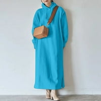 Manxivoo duge haljine za žene ženske jesenje i zimske dnak s kapuljačom plus veličina ravna džepa labava