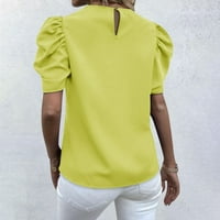 Ženski vrhovi ženske casual okruglih vrata puff duhovi tiskani kratkih rukava majice na vrhu žute l