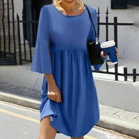 Ljetne haljine za žene okrugla dekolte modna čvrsta mini a-linijska haljina rukava Royal Blue M