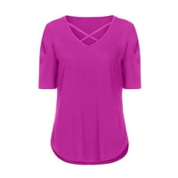 Ljetni vrhovi za ženske ležerne kratkih rukava srušeni rukavi V-izrez SOLISA labav majica bluza