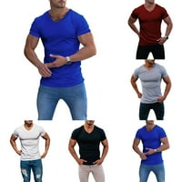 Fule Mens V izrez Slim Fit mišićna majica Tops kratkih rukava TEE TEY Bluza