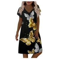 Ženski standardni kratki rukav V-izrez Line Swing haljina Ljetne haljine za žene na plaži cvjetna majica