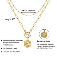 Slojevito zlatne početne ogrlice za žene 14K pozlaćene jednostavne slatke šesterokutne privjeske ogrlicu