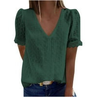 Hinvhai Plus Veličina Vrhunska klirensa, Ženska Majica s kratkim rukavima V-izrez Majica Bluza Green