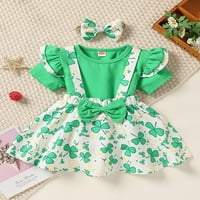 Calsunbaby novorođenčad ljetne odjeće setovi zelene majice s kratkim rukavima + djetelina print suknja