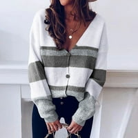 Ženski sa kapuljač sa kapuljačom zimskim ženskim pletenim klipnim dugim pločicama V-izrez prugasti džemper