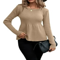 Ležerni puloveri sa čvrstim okruglim vratom, dugih rukava marelica ženski džemperi