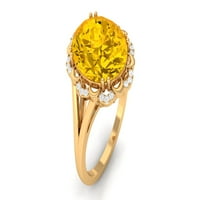 Ovalni laboratorij odrasli žuti safirni prsten sa moissine, vintage inspirirani prsten, 14k žuto zlato,
