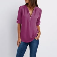 Ženske majice čišćenja Ženske ljetne košulje Zip Ležerne prilike TUNIC V-izrez za bluze za bluze s rukavima