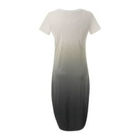 Finelylove casual maxi haljina proljetna haljina za djevojke a-line dugi kratki rukav tiskani sivi l