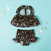 Threadler ljetna djevojka kupaći kostim Bowknot Modni Leopard Print Ruffres Dva kupa kupaći kostim Bikini