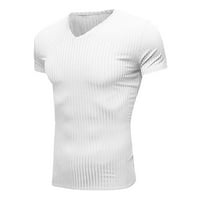 Muške majice Muški Ležerne prilike Slim Fit Basic Majica kratkih rukava V-izrez Ljeto Top Bijeli XL