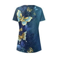 Košulje za žene Ženski ljetni okrugli vrat kratki rukav leptir tiskani majica pulover TOP Royal Blue