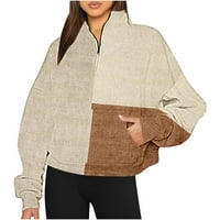 Košulje za žene u čišćenju pola zip V-izrez Boja s kapuljačom bez kapuljača, jesen zimski lagani pulover