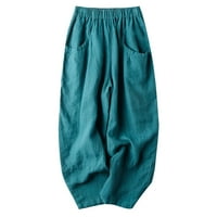 Žene Capri hlače Kat pamuk posteljina od struka širokih lounge hlače za vuču kauzalne pantalone pantaloza