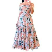 Ležerne haljine za žene Duljine koljena Žene Cvjetni print Off rame Dress Forrace Cvjetova haljina za