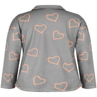 Qinavy Ženska ljubav Ispis Zip rever V-izrez dugih rukava Labava bluza