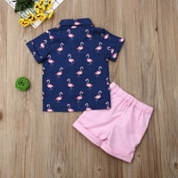Douhoow Toddler Boys kratki rukav Flamingo košulja za ispis TOP + čvrste kratke hlače Summer Kids Set