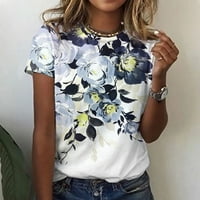 Ženska cvjetna print Crew Crt Majica ugrađena plaža Estetički ljetni vrhovi kratkih rukava majica Comfy
