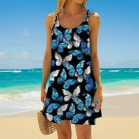 Bazyrey ljetne haljine za žene Trendy Beach Spaghettie Scap Sunduress Floral bez rukava plava L