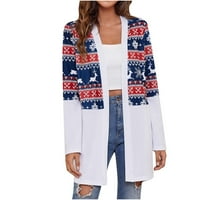 Symoidni ženski kaputi i jakne - Božićni otisak modnog casual dugih rukava Cardigan Top Bluse Blue XXL