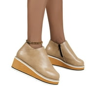 Zunfeo žene Fau Suede suede-retro ravne dno cipele casual čizme plus klizanje na dvostruku patentne