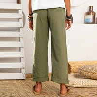 Tking modne ženske hlače posteljine više džepova čvrste casual hlače labave duge pantalone kombinezone